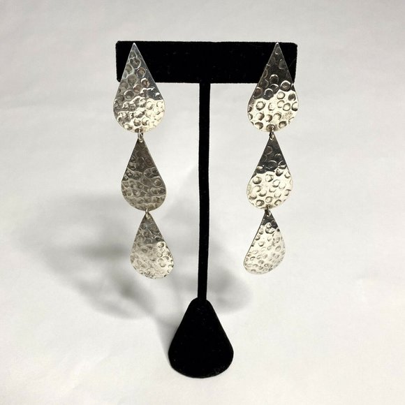 Hammered 925 Sterling Silver Teardrop Earrings Boho Dangle Jewelry - Picture 1 of 5